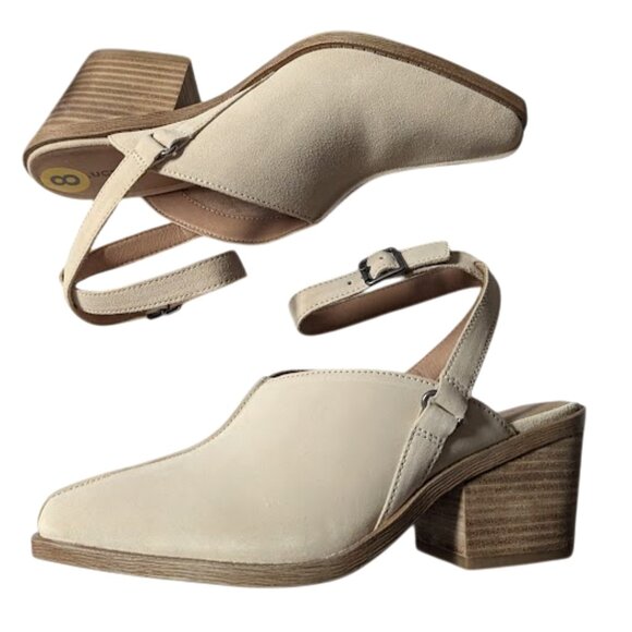 Lucky Brand Winola Almond Toe Block Heel Buckle Strap Leather Mules Size 8 NWOB - Picture 1 of 8
